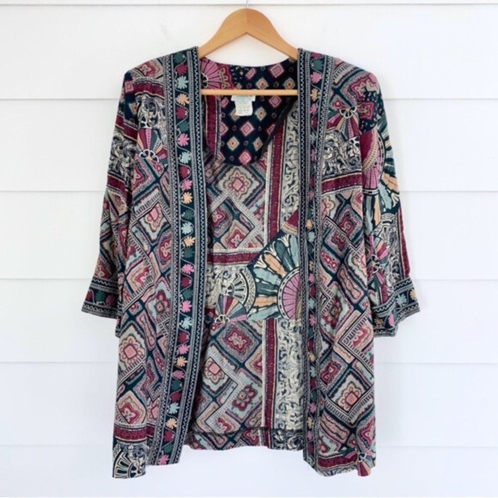 Vintage Printed Open Front Jacket Cardigan 14P